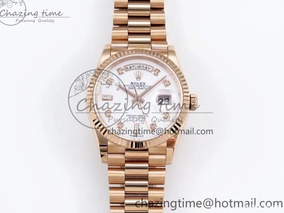 0523 OdorResistant Day Date 36 RG TWSF Best Edition White Diamonds Dial on RG Bracelet A 1610